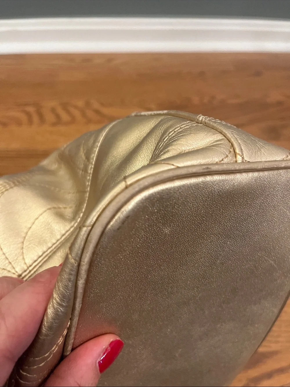 Coach F18882 Signature Stitch Gold Metallic Leather Hobo Shoulder Bag COA